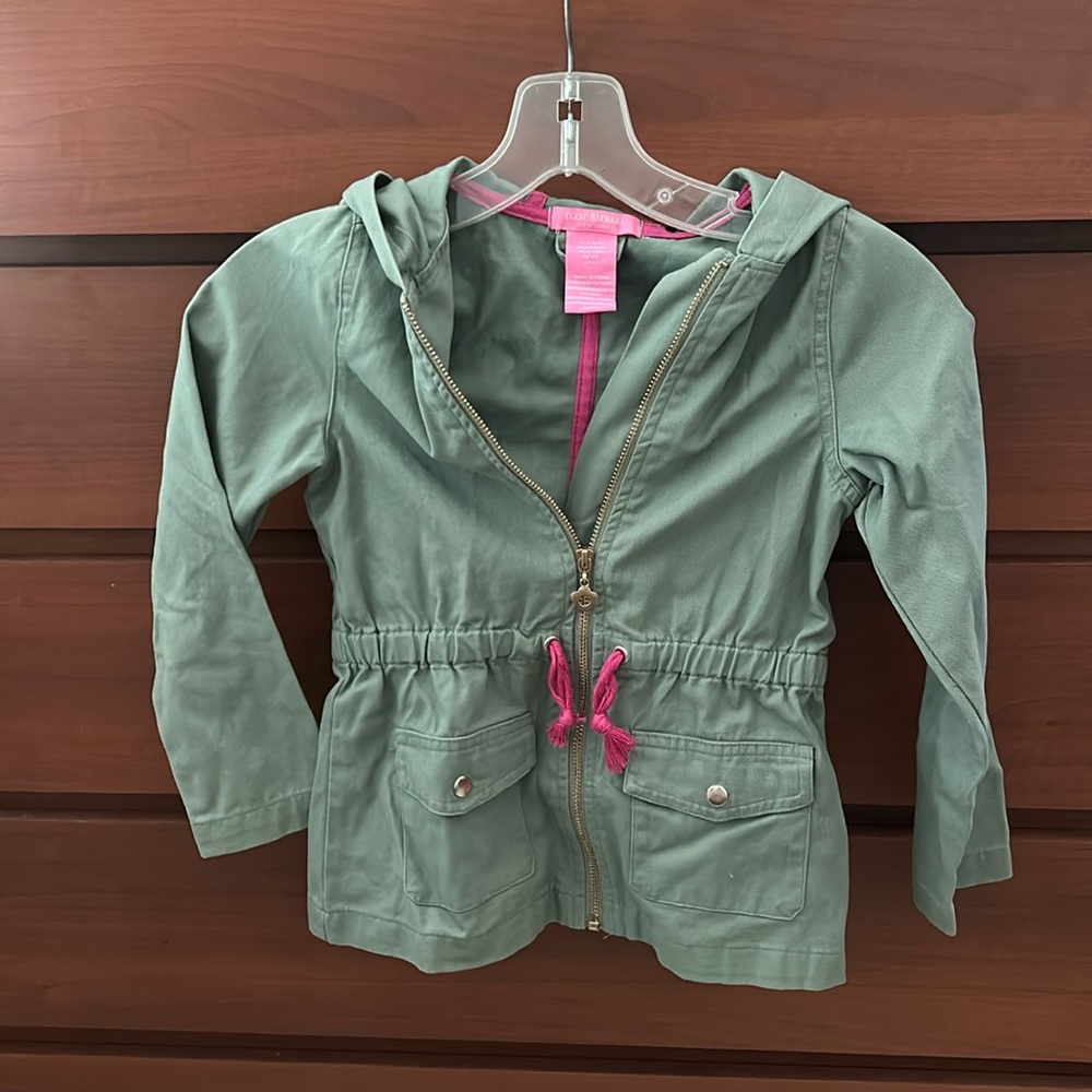 ISAAC MIZRAHI Girls Army Green Utility Lightweight Jacket With Hood Size S (5/6)